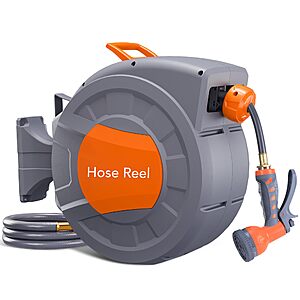 GAOMON Retractable Garden Hose Reel - 1/2 in x 72 ft, Wall Mounted, 9-Function Sprayer, Any Length Lock, 180&deg; Swivel, Automatic Slow Rewind $56.69