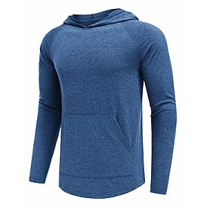 PINSPARK Men's Lightweight Hoodies Casual Long Sleeve Pullover Sweatshirts Activewear Kangaroo Pocket for Fall Running Workout Gym, Navy, Large $8.99