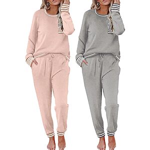 Ekouaer 2 Pack Womens Pajama Sets Long Sleeve Lounge Sets Soft Pj Sleepwear Loungewear Pink & Grey Small $22.99