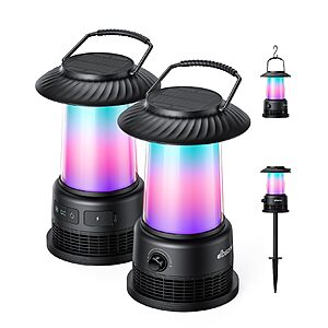 Outdoor Speakers Waterproof IPX7, 2-Pack Patio Lanterns with LED Lights, 30W Stereo Sound, Solar-Assisted Charging, 100-Speaker Wireless $59.39