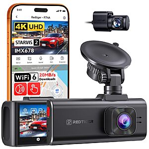 REDTIGER F7NA 4K Dual Dash Cam, STARVIS 2 IMX678, 8MP, 5GHz WiFi (20MB/s Fast Download), 4K Front 1080P Rear, WDR, HDR Night Vision, 24H Parking Mode $132.99