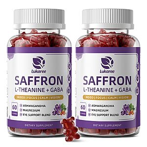Saffron Gummies 88.5mg with L-Theanine 200mg, GABA for Mood, Focus & Vision $14.42