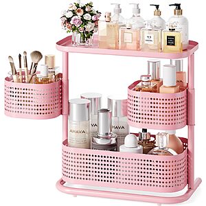 KINGRACK Metal Bathroom Counter Organizer，Rotating Countertop Storage Shelf | 3 Tier, Makeup Tray for Vanity, Perfume & Skincare $23.99