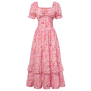 Scarlet Darkness Women Floral Maxi Dress Puff Sleeve Tea Party Corset Dress $15.62