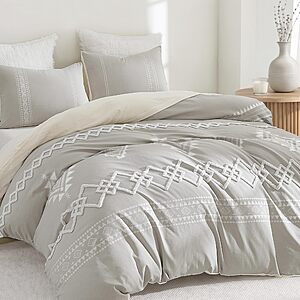 Oli Anderson Boho Queen Duvet Cover Set, Light Gray & Ivory, 3 Pieces $21.59