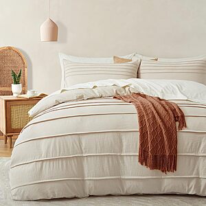 Oli Anderson 3PCS Pleated Duvet Cover Set, Light Khaki, Queen $23.15