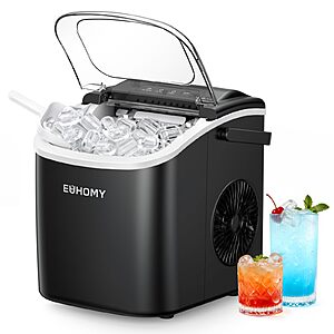 EUHOMY Countertop Ice Maker Machine with Handle, 26lbs in 24Hrs, 9 Ice Cubes Ready in 6 Mins, Auto-Cleaning Portable Ice Maker (Black) $81.79