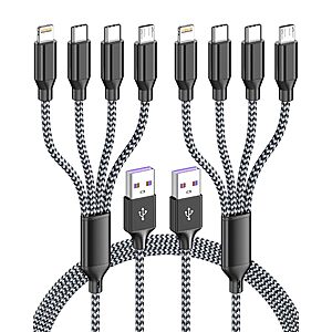 4 in 1 Multi Charging Cable 4ft 2 Pack,Braided MFi Certified Charger Cable $4.99 at HYXing at Amazon