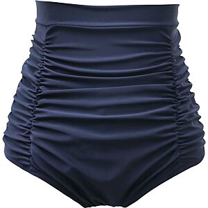 Women's Ruched High Waisted Bikini Bottom Retro Vintage Swim Short Tankinis Navy S $13.79