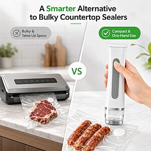 Handheld Vacuum Sealer for Food, Compact Portable Cordless Vacuum Sealer with 30 Reusable Bags $24.99