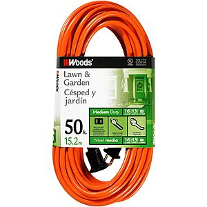 Southwire Woods 50ft Outdoor Extension Cord &ndash; Bright Orange 16/2 Two-Prong $11.36