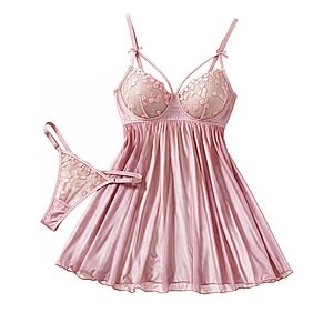 Avidlove Lingerie for Women Lace Babydoll Chemise with Thong Light Pink $7.49
