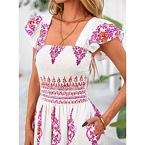 BTFBM Casual Floral Boho Sleeveless Square Neck A Line Flowy Beach Maxi Sundress $16.24