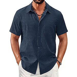 Cotrasen Mens Short Sleeve Button Down Shirts Casual Textured Summer Shirt $14.98