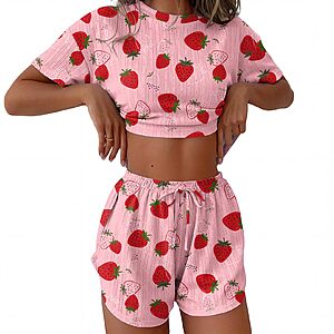 Ekouaer Womens Pointelle Pajama Sets 2 Piece Side Split Shorts Lounge Set $9.99