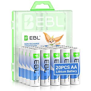 [S&S] EBL Lithium AA Batteries 20 Pack, 3000mAh 1.5V AA Lithium Batteries $22.93