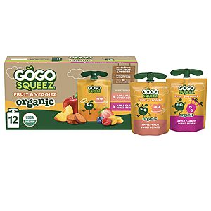 [S&S] GoGo squeeZ No Sugar Added Organic Fruit & veggieZ Applesauce, 12 Count $9.61 at Amazon