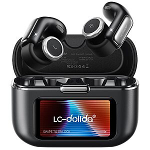 LC-dolida Open-Ear Wireless Earbuds with Smart LED Display Case, Clip On Earbuds (Black) $19.99