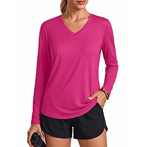 PINSPARK Long Sleeve Shirts for Women Ultra Soft V Neck Workout Tops UPF 50+ Sun Shirt Athletic Running Hiking Top $4.99