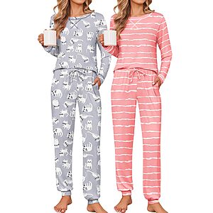 Ekouaer 2 Pack Pajama Sets for Women Long Sleeves Lounge Set Jogger Pants $19.99