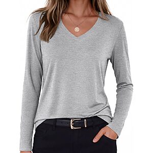 Zeagoo Womens T Shirts Long Sleeve V Neck Basic Tee Casual Fall Tops Outfit $6.99