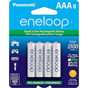 Eneloop Panasonic BK-4MCCA8BA AAA 2100 Cycle Ni-MH Pre-Charged Rechargeable Batteries, 8-Battery Pack $15.99 at Amazon