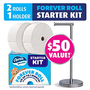 Walmart+ Members: Charmin Ultra Soft Forever Roll Starter Kit w/ Holder & 2 Rolls + $10 Walmart Cash $24.97 after $5 rebate + Free Shipping w/ Walmart+ or on $35+