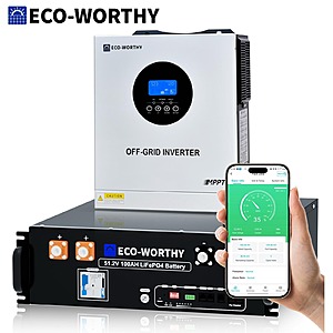 ECO-WORTHY 5.12kWh 48V 100Ah Lithium LiFePO4 Battery+5kW 48V Off-grid Inverter $1014