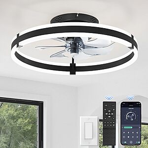 ZMISHIBO 19.7" Low Profile Ceiling Fan with Light and Remote, Dimmable LED Fandelier Ceiling Fan $42 + Free Shipping $42.23
