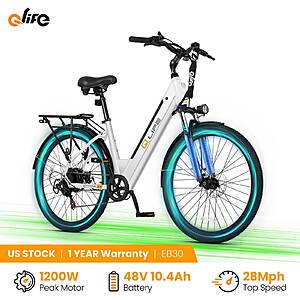 Qlife Cityone 2.0 26" Electric Bike 1200W Peak 48V 10.4Ah 28MPH 55Mi WHITE $287 + Free Shipping