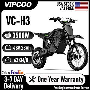 VIPCOO VC-H3 Electric Dirt Bike (Peak 4500W) 3500W Motor 48V 23Ah Off-Road Motorcycle $835 + Free Shipping