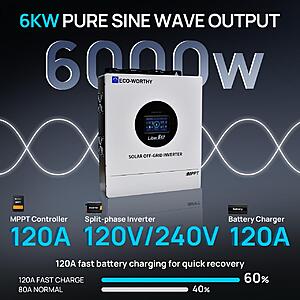 ECO-WORTHY 6KW 240V Split-Phase Solar Inverter 48V 9kW PV Input $542 + Free Shipping