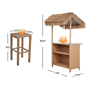 Grand patio Outdoor Tiki Bar Set with Widen Ceramic Top (42 Inch W), Phuket 3-Piece Wicker Islander Tiki Bar and 2 Stools Storage for Garden $160 + Free Shipping