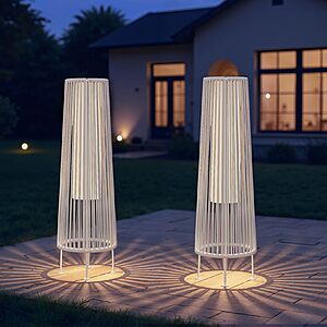 Grand patio Outdoor Floor Solar Light 2-Pack, Wicker Solar Patio Lamp Waterproof Outside Deck Lamp for Porch, Yard, Garden, Lawn Decorations - White $100 + Free Shipping
