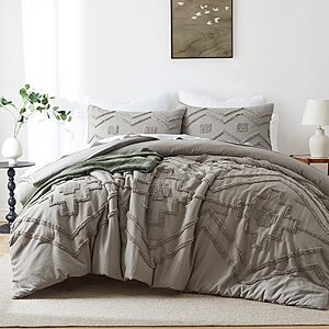 Tufted Boho Queen Comforter Set, Grey, 3 Pieces (Price Vary) $29 + Free Shipping