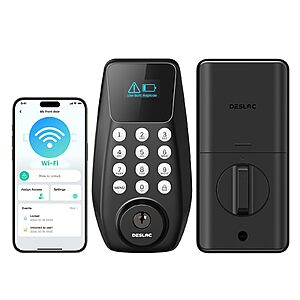 DESLOC C100 Plus WiFi Smart Door Lock with Keypad, Visual Display $30 AC + Free Shipping