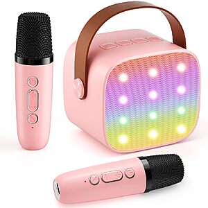 Mini Karaoke Machine with 2 Wireless Microphones, 2026 TOP Kids Portable Bluetooth Karaoke Machine $10 AC + Free Shipping