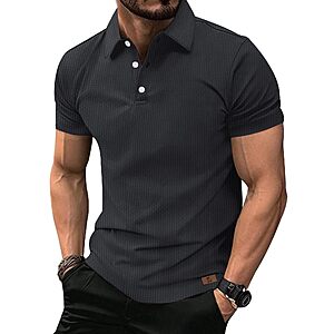 V VALANCH Mens Texture Polo Shirts Short Sleeve Lightweight Cool Dry Business Casual Golf Polo Collared Shirt $10 AC + Free Shipping