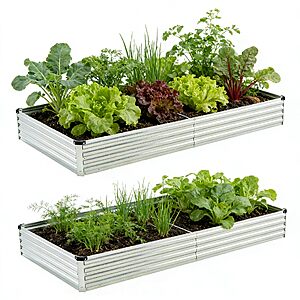 Foxlang 8x4x1ft(2 PCS) Galvanized Raised Garden Bed,Outdoor Planter Box Metal Patio Kit Planting Bed for Vegetables Flowers Herb,Silver