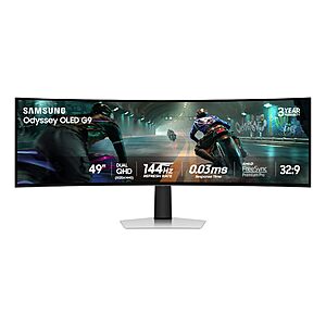 Samsung 49" Odyssey OLED G9 (G91SD) Dual QHD QD-OLED G-Sync Compatible Curved Gaming Monitor, 144Hz, 0.03ms, AMD FreeSync Premium Pro, Ergonomic Stand, 3 Year Warranty, LS49DG910SNXZA