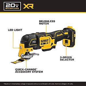 DEWALT 20V MAX XR Oscillating Multi-Tool Kit, Oscillating Tool Accessories, Cordless, 3-Speed, Quick Blade Change, Sand Paper, Blades, Battery and Charger Included (DCS356D1)