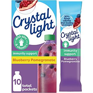 10-Count Crystal Light Immunity Support Drink Mix Packets (Blueberry Pomegranate) $2.09 w/ S&S + Free Shipping w/ Prime or on $35+