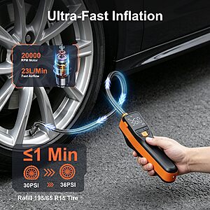 BEVA 150PSI Portable Air Compressor w/ Digital Pressure Gauge & LED Light $15 + Free Shipping w/ Prime or on $35+