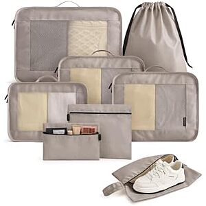 8-Piece LIGHT FLIGHT Travel Packing Cubes Set (Latte Brown) $9.44 + Free Shipping w/ Prime or on $35+