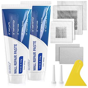 SEISSO 2-Pack 250g Wall Repair Paste Kit w/ Patches & Scraper $14.49 + Free Shipping w/ Prime or on $35+