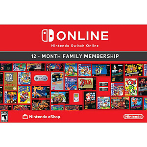12-Month Nintendo Switch Online Family Membership (Digital Code) $31.49 via Newegg