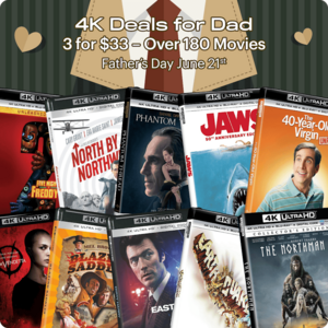 Gruv's Father's Day 4K Physical Movies: 3 for $33: Harvey, Jaws, Amadeus, Blazing Saddles, Lethal Weapon, The Fabelmans, National Lampoon's Vacation, Elvis & More