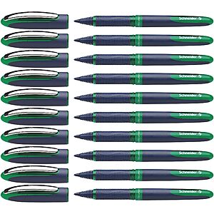 Schneider One Business Rollerball Pen, 0.6 mm Ultra-Smooth Tip, Blue Barrel, Green Ink, Box of 10 Pens (183004)