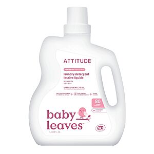 ATTITUDE Baby Laundry Detergent, Unscented HE Compatible Liquid, Extra Gentle, Concentrated, EWG Verified, Dermatologist Tested, Vegan, 80 Loads, 67.6 Fl Oz