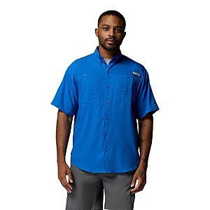 Columbia Mens PFG Tamiami II Short Sleeve Fishing Shirt, Vivid Blue, Large